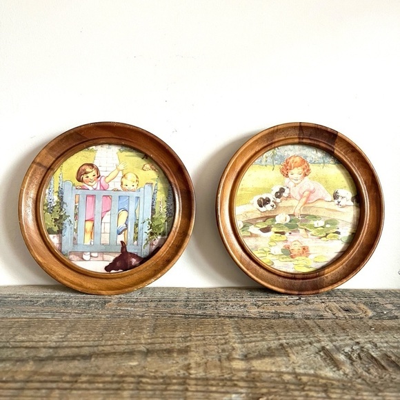 Vintage nursery prints framed art set of 2 - Picture 1 of 4